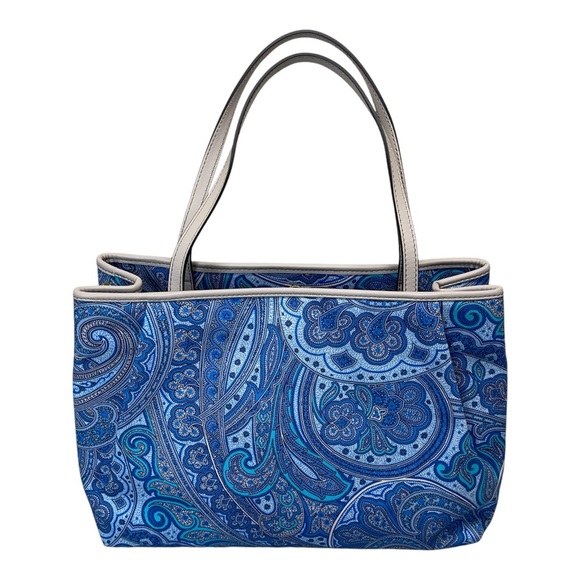 Etro Handbags - Etro Milano Italy Blue Paisley Leather Trim Tote Handbag Purse Model P19 1B461